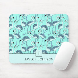 Modern Monogram Blue Flamingos Mousepad