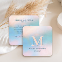 Modern Monogram Blue Peach Aquamarin Holo Elegante