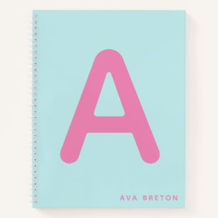 Modern Monogram Bold Initial Hot Pink Blue Notizbuch