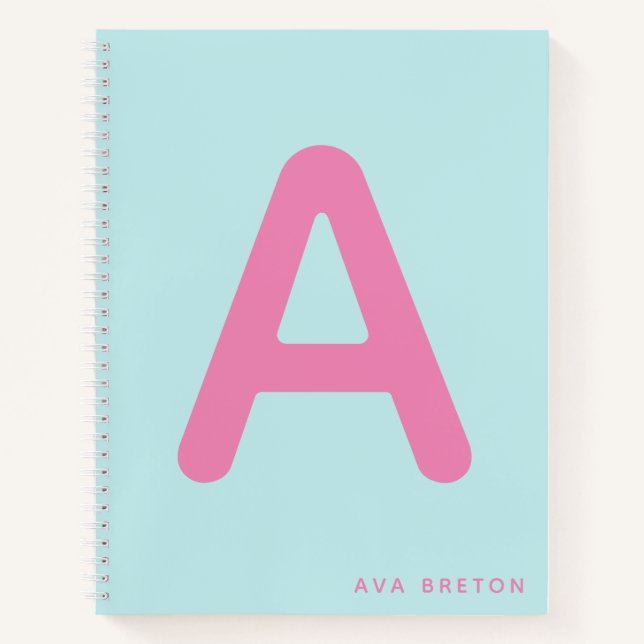 Modern Monogram Bold Initial Hot Pink Blue Notizbuch (Vorderseite)