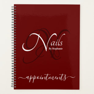 Modern Monogram Burgundy Red Nail Artist Appt Planer