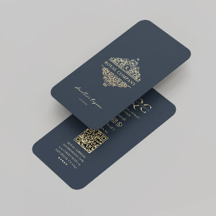 Modern Monogram Company Dunkelblau Gold Ornament Visitenkarte