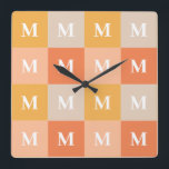 Modern monogram geometric color block quadratische wanduhr<br><div class="desc">Modern monogram geometric color block</div>