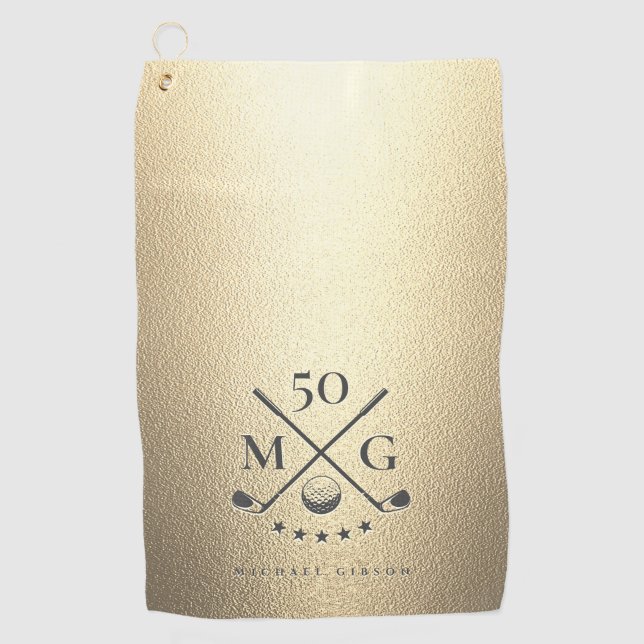 Modern Monogram Gold Golfer Birthday Golf Golfhandtuch (Vorderseite)