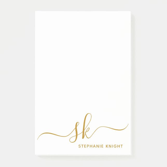 Modern Monogram Gold Script Calligraphy Custom Post-it Klebezettel (Vorderseite)