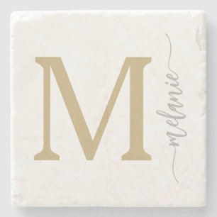 Modern Monogram Gold Silver Stone Untersetzer