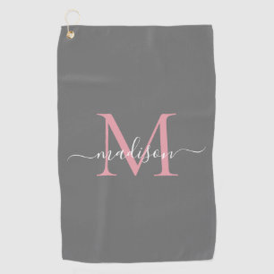 Modern Monogram Gray Blush Pink Girly Chic Script Golfhandtuch