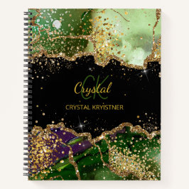 Modern Monogram Green lila Agate Glitzer Notizbuch