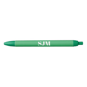 Modern monogram green white custom initials name kugelschreiber