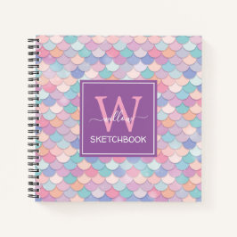 Modern Monogram Hübsch Mermaid Lila Sketchbook Notizbuch
