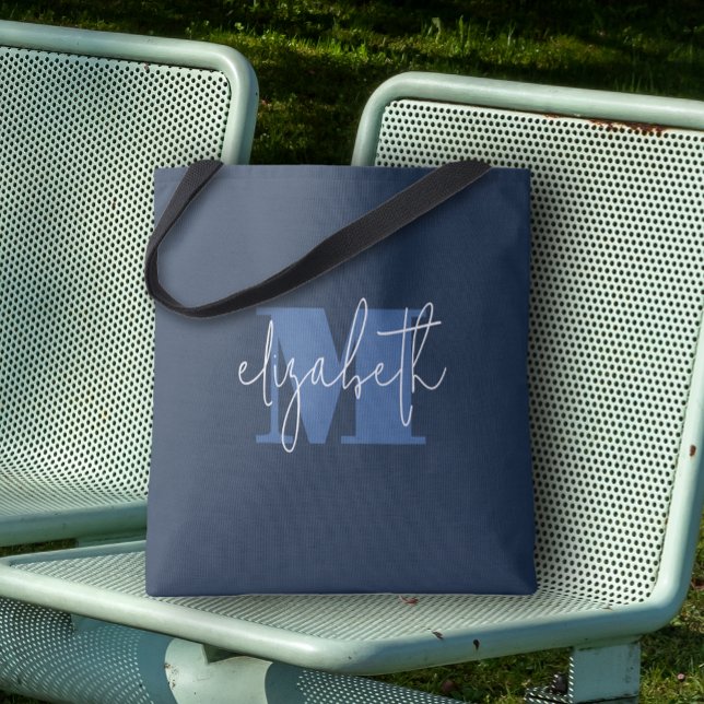 Modern Monogram Individuelle Name Navy Blue Tasche (Custom Tote Bag by PartyInvitationShop.com)