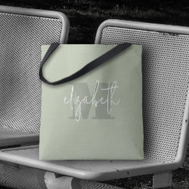 Modern Monogram Individuelle Name Sage Green Tasche