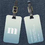 Modern Monogram Initial Blue Gradient Gepäckanhänger<br><div class="desc">Moderne Kleinschreibung Typografie minimalistisches Monogramm Initialdesign,  das in Personalisierung umgewandelt werden kann,  zusammen mit den Details auf der Rückseite. Weiß auf einem aquamarinen Farbverlauf.</div>