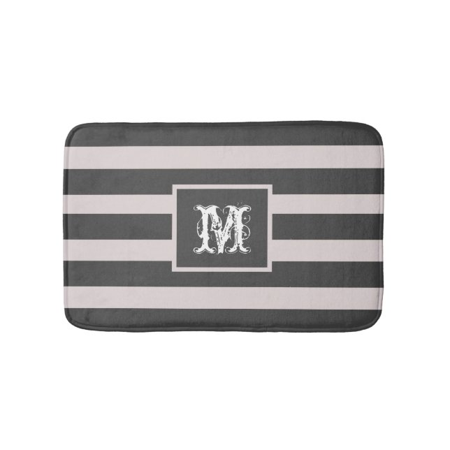 Modern Monogram, Initial Chic Einfach grau gestrei Badematte (Vorderseite)