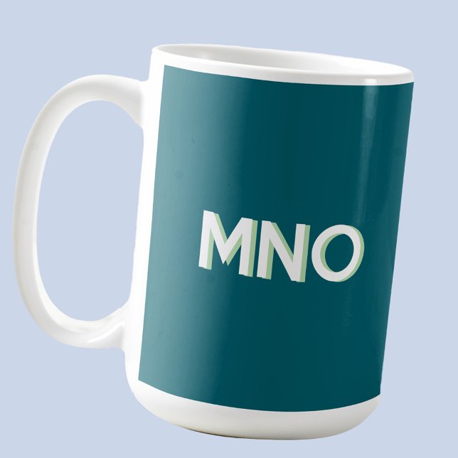 Modern Monogram Initial Drop Shadow Aquamarin Gree Kaffeetasse (Modern drop shadow typography personalized monogram initials coffee cup in teal green)