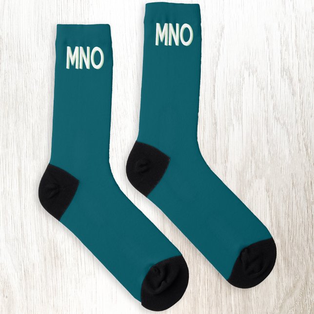 Modern Monogram Initial Drop Shadow Aquamarin Gree Socken (Monogram initial drop shadow personalized teal green socks)