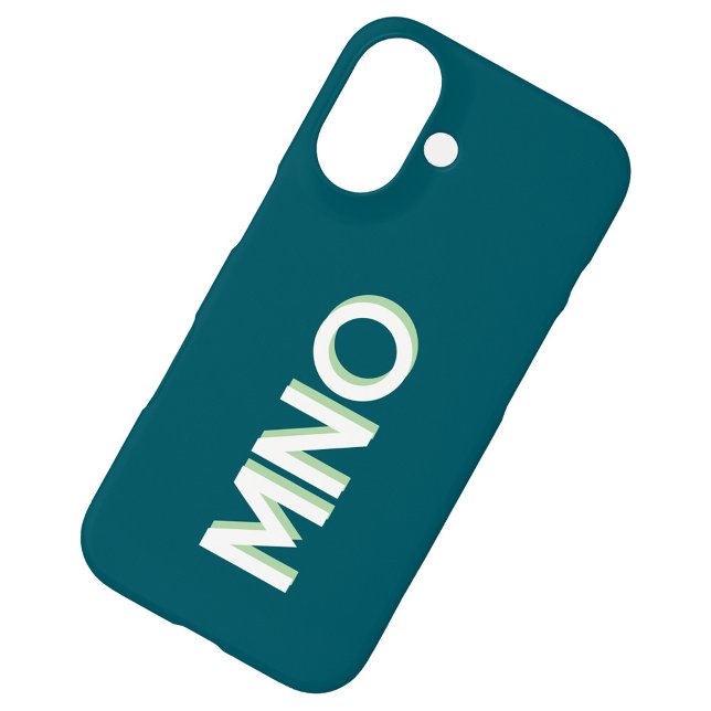 Modern Monogram Initial Drop Shadow iPhone 16 Hülle (Personalized monogram initials modern drop shadow typography cell phone case in teal green)
