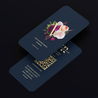 Modern Monogram Initial Elegant Floral Navy Blue Visitenkarte