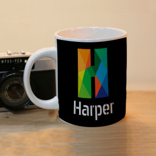 Modern Monogram Initial Letter Black Zweifarbige Tasse