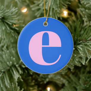 Modern Monogram Initial Letter Bright Blue Pink Keramik Ornament