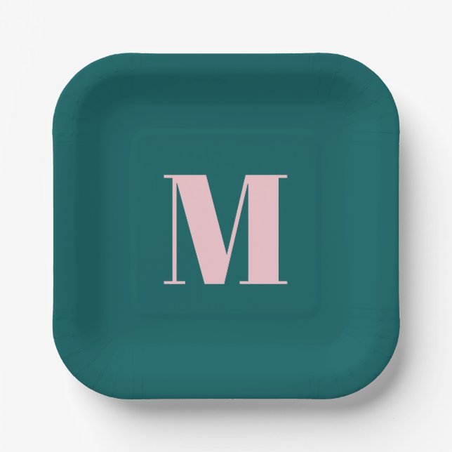 Modern monogram, Initial Letter Green Pink Pappteller (Vorderseite)