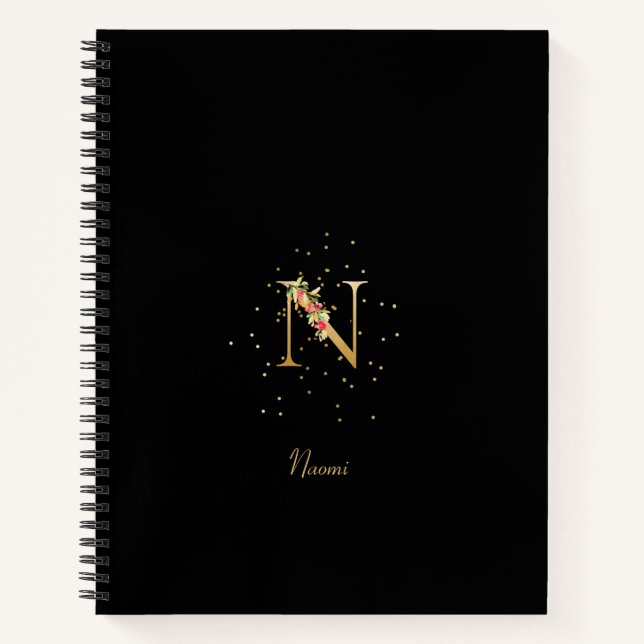 Modern Monogram Initial Letter N Floral Muster Notizbuch (Vorderseite)
