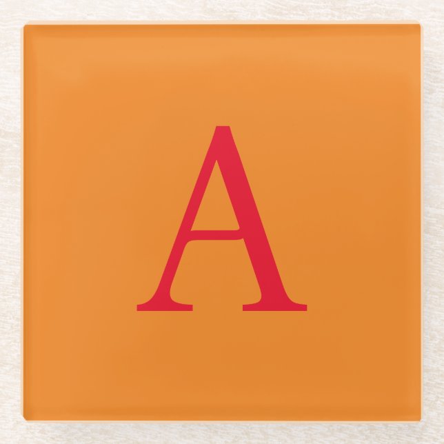 Modern Monogram Initial Letter Trendy Orange Red Glasuntersetzer (Vorderseite)