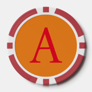 Modern Monogram Initial Letter Trendy Orange Red Pokerchips