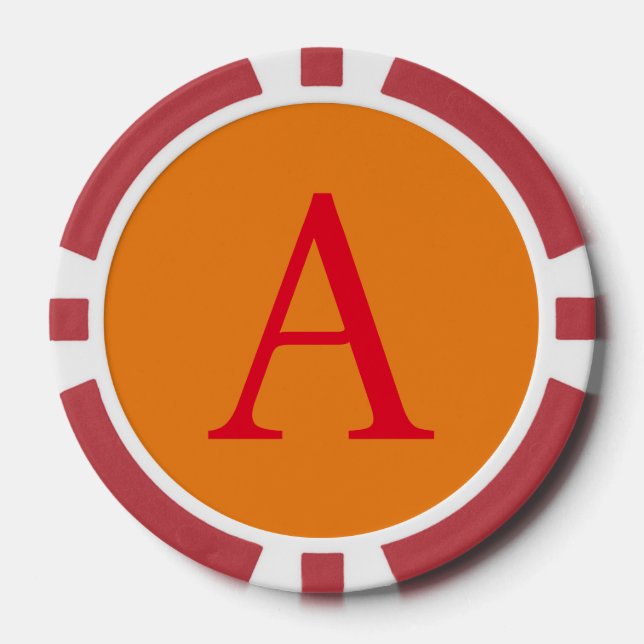 Modern Monogram Initial Letter Trendy Orange Red Pokerchips (Vorderseite)