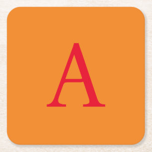 Modern Monogram Initial Letter Trendy Orange Red Rechteckiger Pappuntersetzer