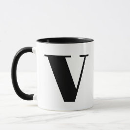 Modern Monogram Initial Letter V Black and White Tasse
