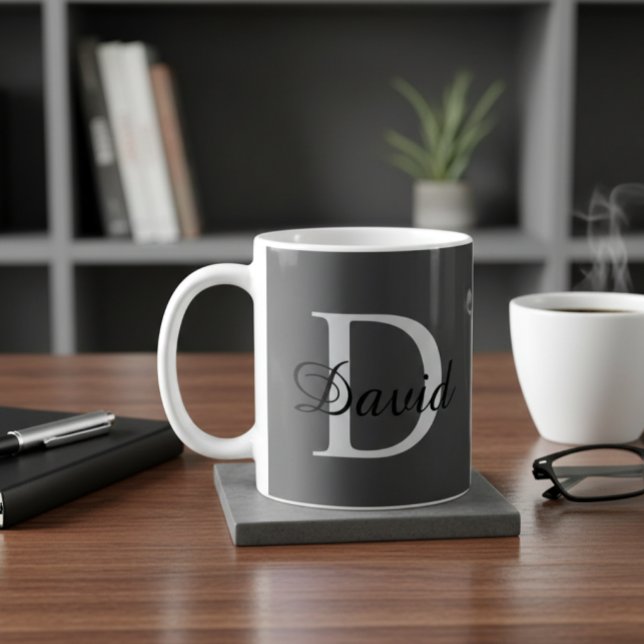 Modern Monogram Initial & Name Mug | Elegant Scrip (Créateur téléchargé)