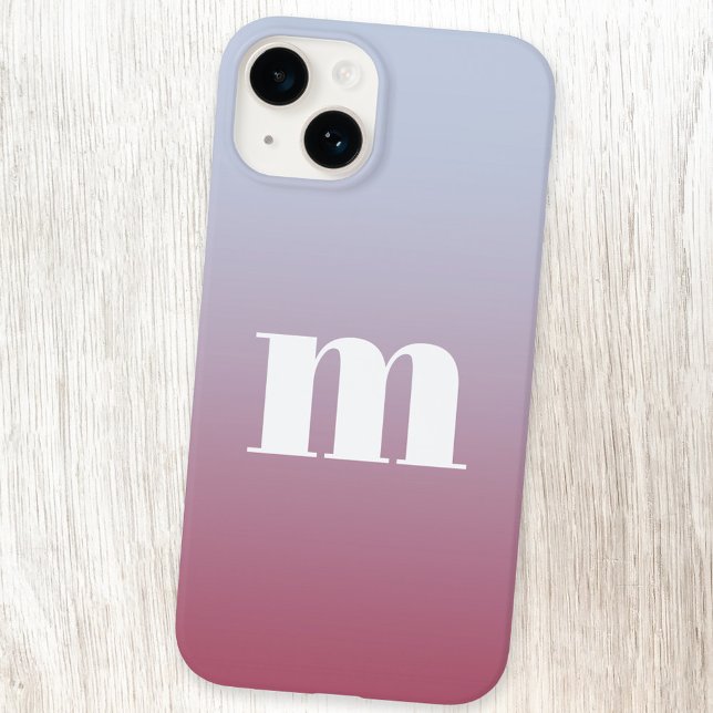 Modern Monogram Initial Pink Blue Gradient Case-Mate iPhone 14 Hülle (Simple modern monogram personalized pink to pale blue gradient iPhone case)