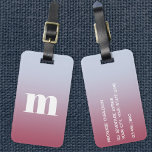 Modern Monogram Initial Pink Blue Gradient Gepäckanhänger<br><div class="desc">Moderne Kleinschreibung Typografie minimalistisches Monogramm Initialdesign,  das in Personalisierung umgewandelt werden kann,  zusammen mit den Details auf der Rückseite. Weiß auf einem rosa bis blass blauen Hintergrund.</div>