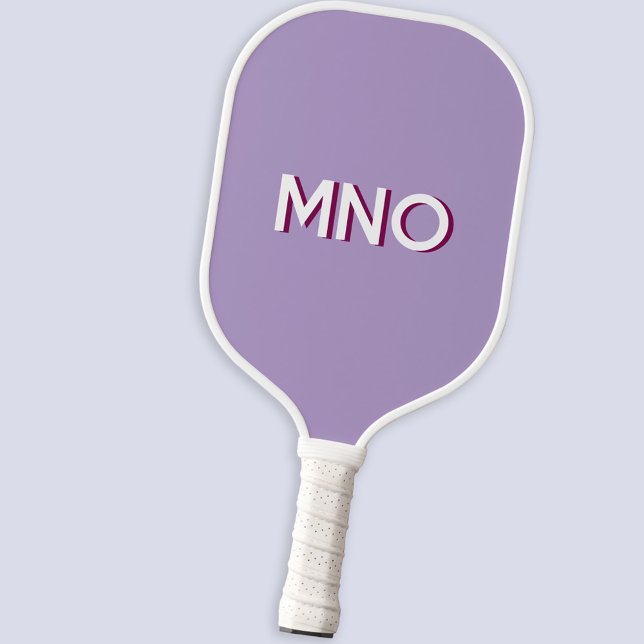 Modern Monogram Initials Drop Shadow Pastel Lilac Pickleball Schläger (Modern monogram initials drop shadow personalized pickleball paddle in lilac)