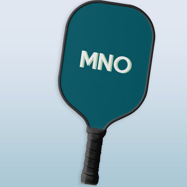 Modern Monogram Initials Drop Shadow Teal Green Pickleball Schläger (Modern monogram initials personalized drop shadow teal green pickleball paddle)