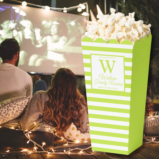 Modern Monogram Light Green Stripes Family Reunion Geschenkschachtel (Von Creator hochgeladen)