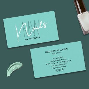 Modern Monogram Logo Blue Nail Artist Visitenkarte