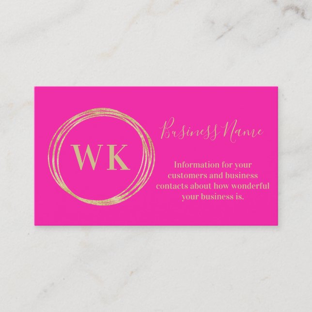 Modern-Monogram-Logo-Hot-Pink-Gold Visitenkarte (Vorderseite)