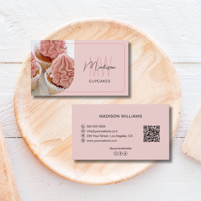 Modern Monogram Logo QR Bakery Pastry Chef Visitenkarte (Modern Monogram Logo QR Bakery Pastry Chef Business Card)