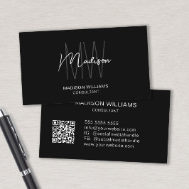 Modern Monogram Logo QR Schwarz-weiß Consultant Visitenkarte