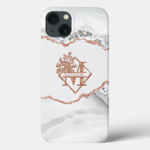 Modern Monogram M White Agate Marmor Rose Gold Case-Mate iPhone Hülle
