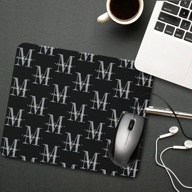 Modern Monogram Minimal Black White Mousepad (Von Creator hochgeladen)
