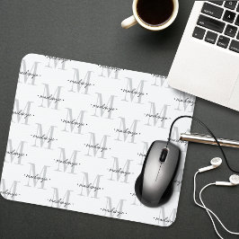 Modern Monogram Minimal Black White Mousepad