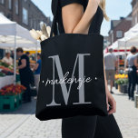 Modern Monogram Minimal Black White Tasche<br><div class="desc">Add a touch of modern elegance to your routine with this personalized monogram design featuring a large initial and name in script. Perfect for yourself or as a thoughtful custom gift. Created by Simply Farmhouse Press.</div>