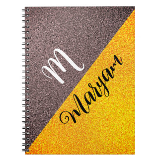 Modern Monogram Name - Black Gold Spiral Notebook Notizblock