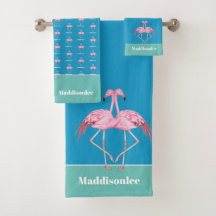 Modern Monogram Name Blue Aquamarin Pink Flamingo