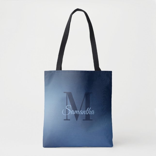 Modern Monogram Name Blue Ombre Tasche (Vorderseite)