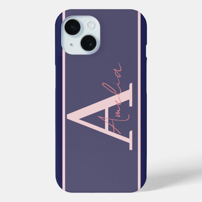 Modern Monogram Name Blue Pink Case-Mate iPhone Hülle (Rückseite)