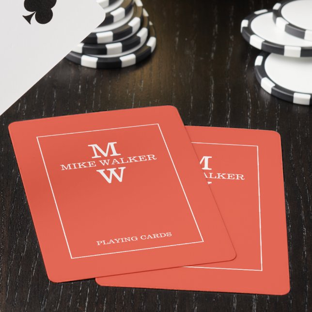 Modern Monogram Name Einfach warm rot Spielkarten (Von Creator hochgeladen)